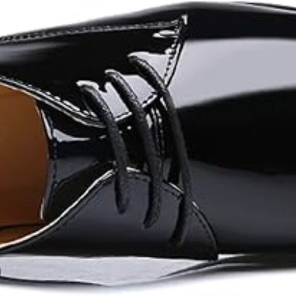 Santimon Men's US 8, 12 Black Patent Leather Lace Up Pointed Toe Oxford Shoes  P - Picture 3 of 10